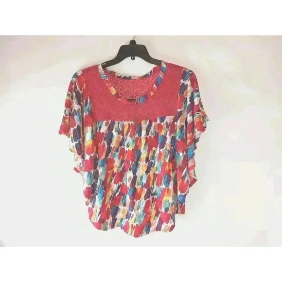 Notations Women's Rainbow Blouse Top  Size L Flowy BATWING Shirt Layered - Picture 1 of 11